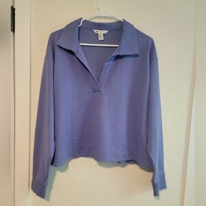 Athleta Retroterry Polo Sweatshirt Pullover Purple Vneck Boxy Small